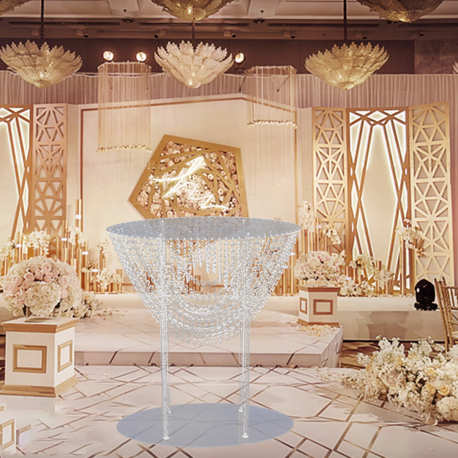 Tabletop Crystal Flower Stand Wedding Table Decoration Acrylic Floral Vase Display Rack 2pcs