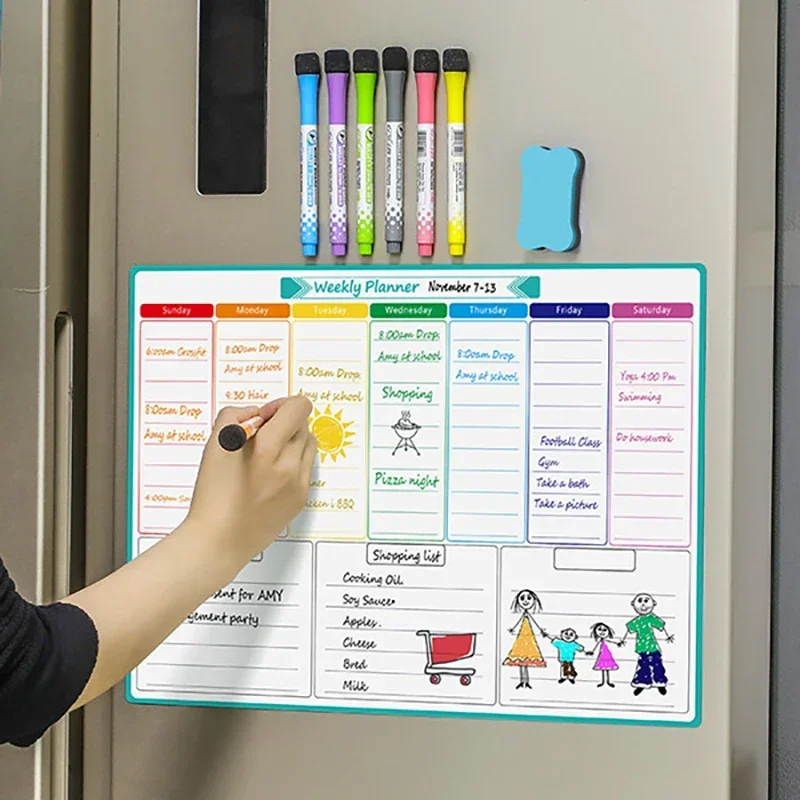 A3 Size Magnetic Weekly Monthly Planner Spanish French English Dry Erase Whiteboard Fridge Sticker Calendar