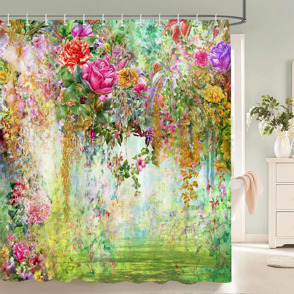 Rideau de douche à motif floral et papillon, rideau de bain à fleurs