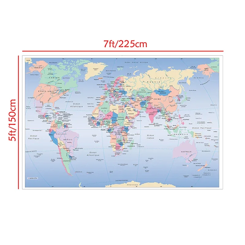 225x150cm Large Classic World Map In French Poster Non-woven Painting Wall Decor Home Decoration for Children School Supplies world map poster