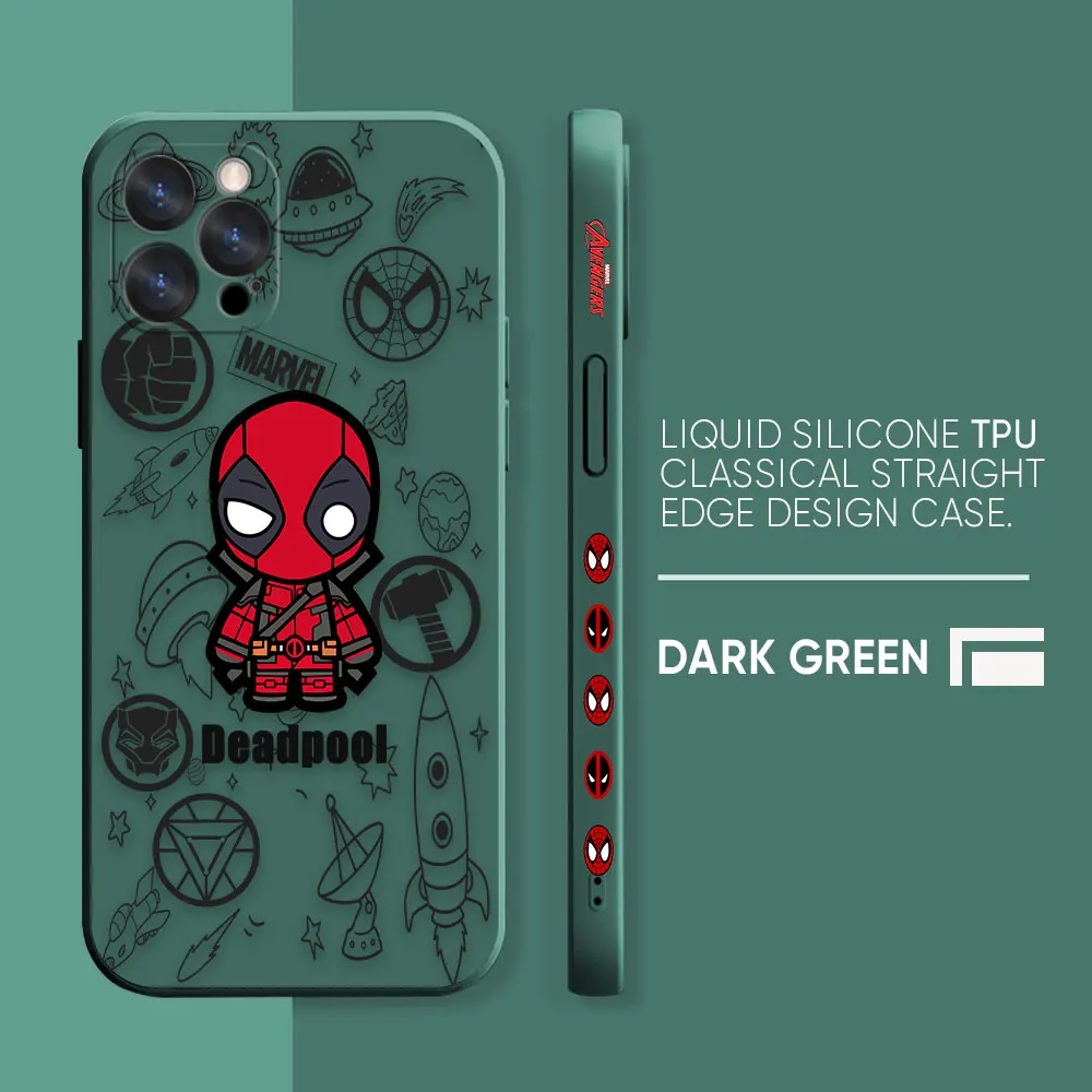 thumbnail image 1 of Case For iPhone 14 13 12 11 Pro XS Max Mini X XR 7 8 6 6S Plus Colour Simple Liquid Silicone Case Marvel's Spider-Man Deadpool, 1 of 5