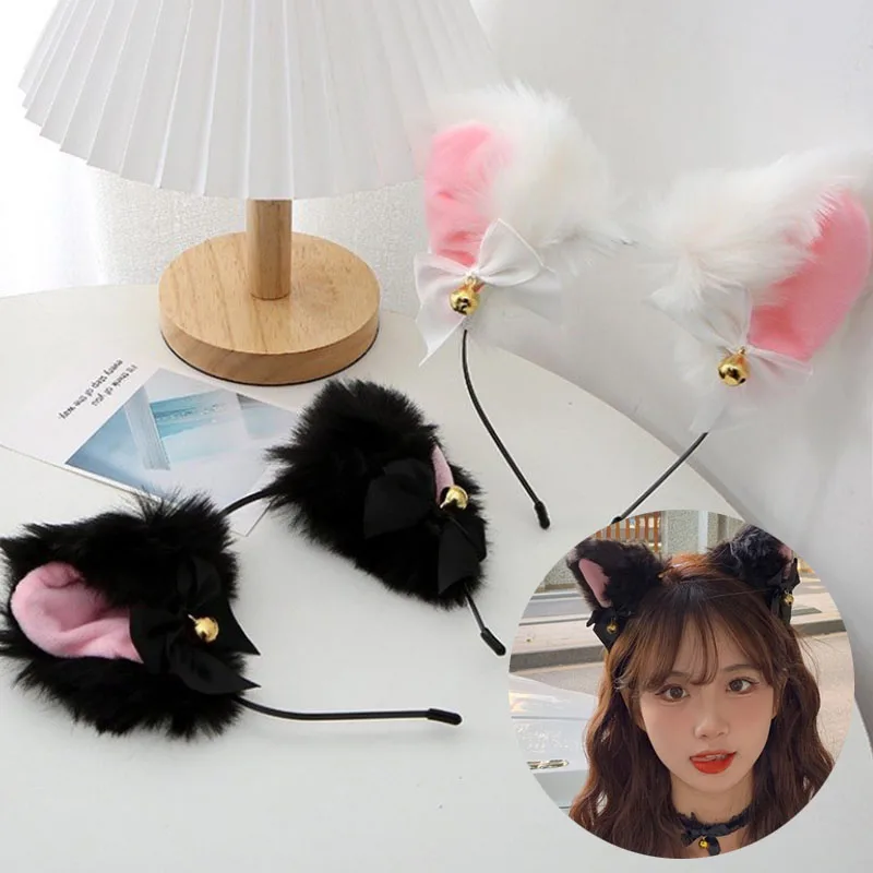 Christmas Plush Fox Cat Ear Headwear With Ribbon Bells Hairband Animal