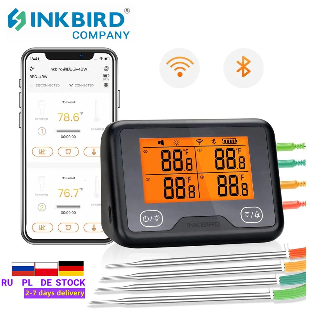 Inkbird Ibbq4bw Wifi&bluetooth Digital Thermometer Rechargeable