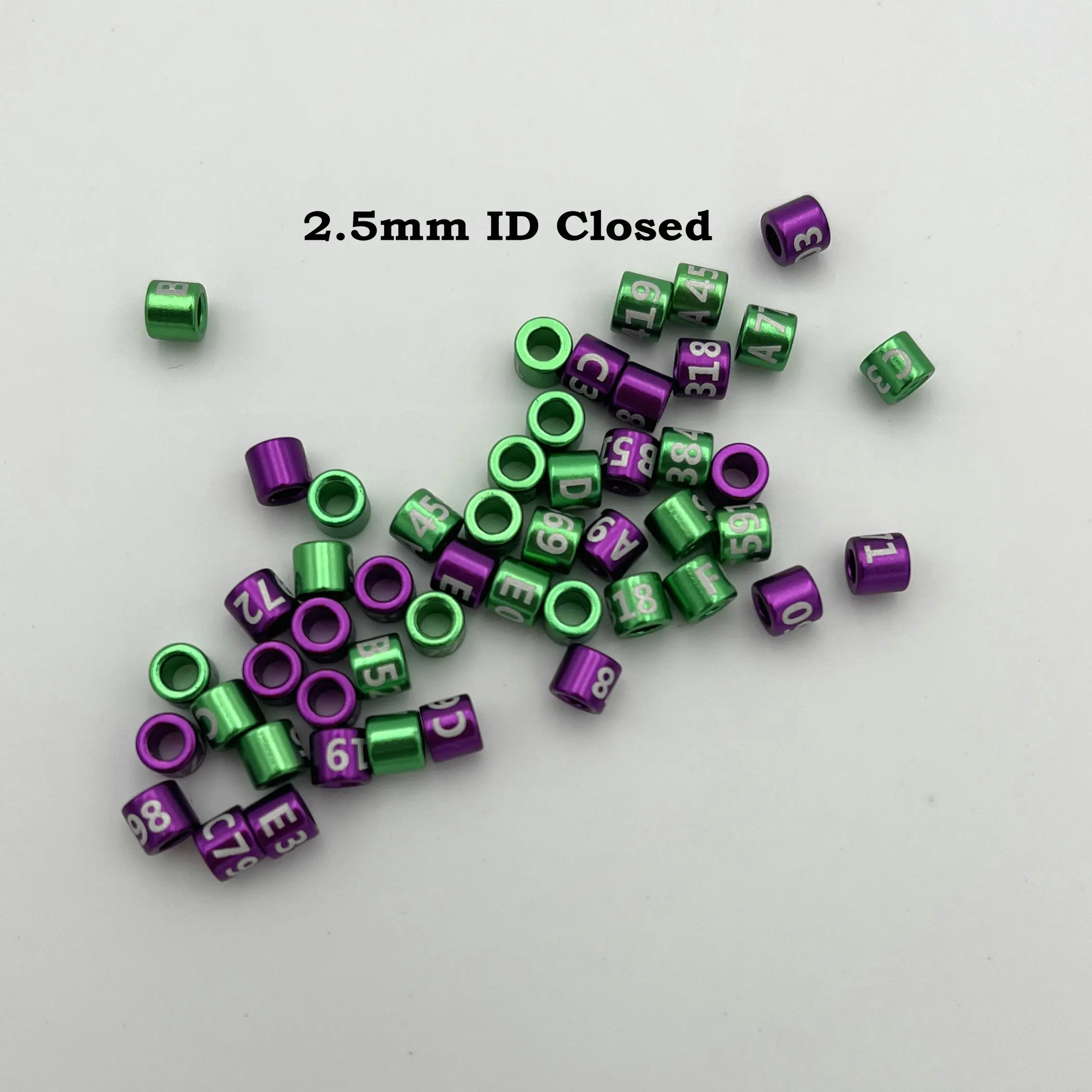Closed Aluminum Bird Leg Bands, Non-Custom, Random-Character, Color-Mixture, 2.5mm, 25 PCs/Lot