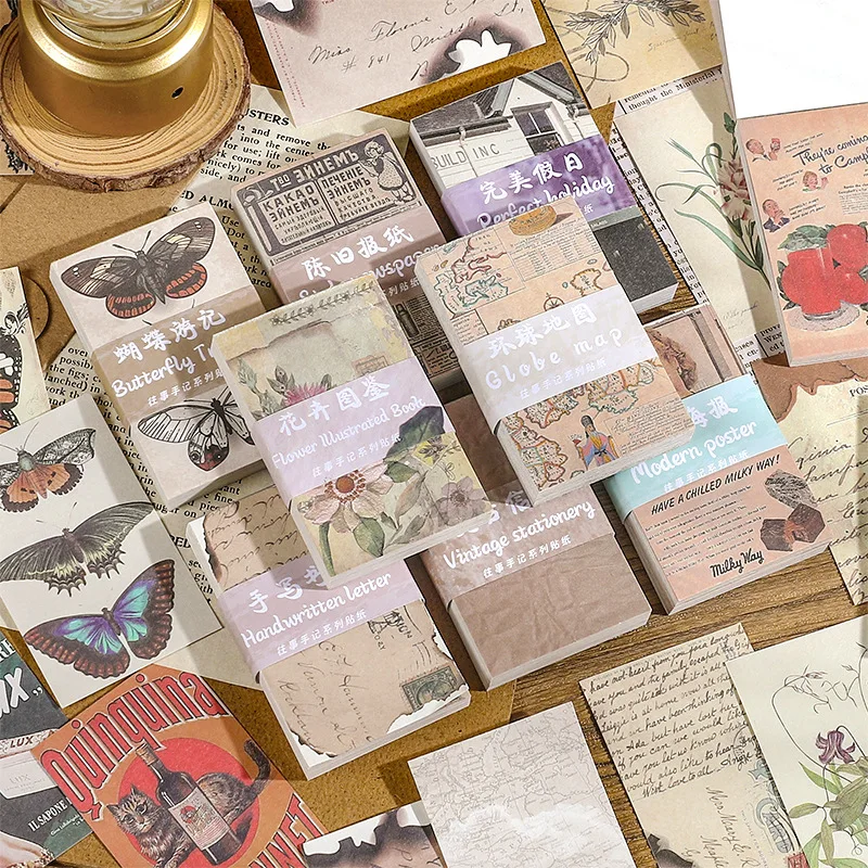 Journamm 60pcs/pack Vintage Materials Mini Book DIY Scrapbooking Decor Diary Creative Stationery Collage Photo Album Craft Paper