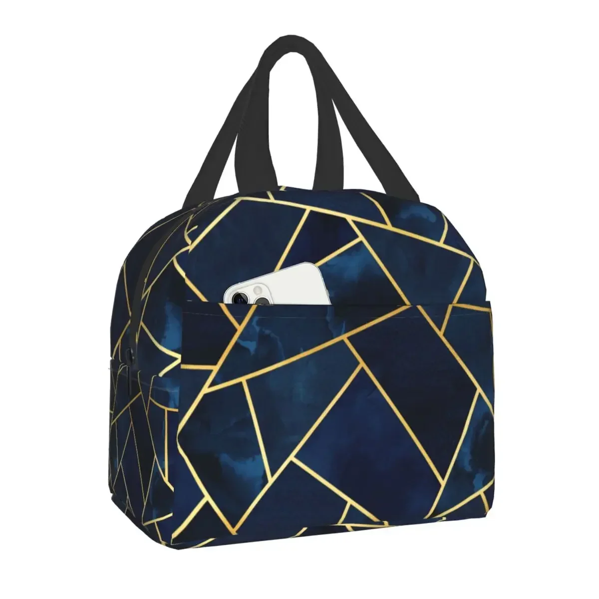 

Navy Gold Geometry Abstract Pattern Portable Lunch Boxes for Women Geometric Thermal Food Insulated Lunch Bag School Children