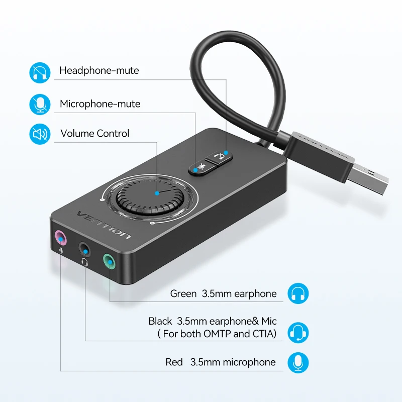 Vention USB External Sound Card USB to 3.5mm Audio Adapter USB to Earphone Microphone for Macbook Computer Laptop PS4 Sound Card — view 2