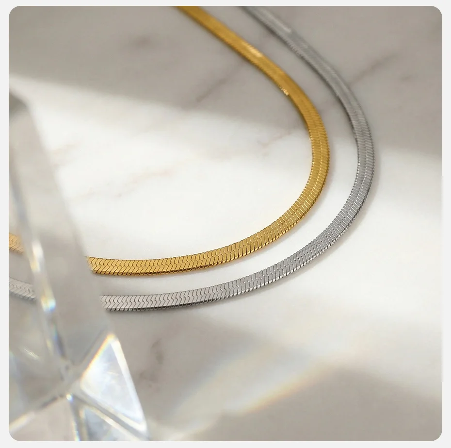 Vnox 18K Vergoldete Flache Schlangenkette, Edelstahl-Klingenkette, Antiallergischer Schmuck, Geschenk für Frauen und Mädchen – Detail 5