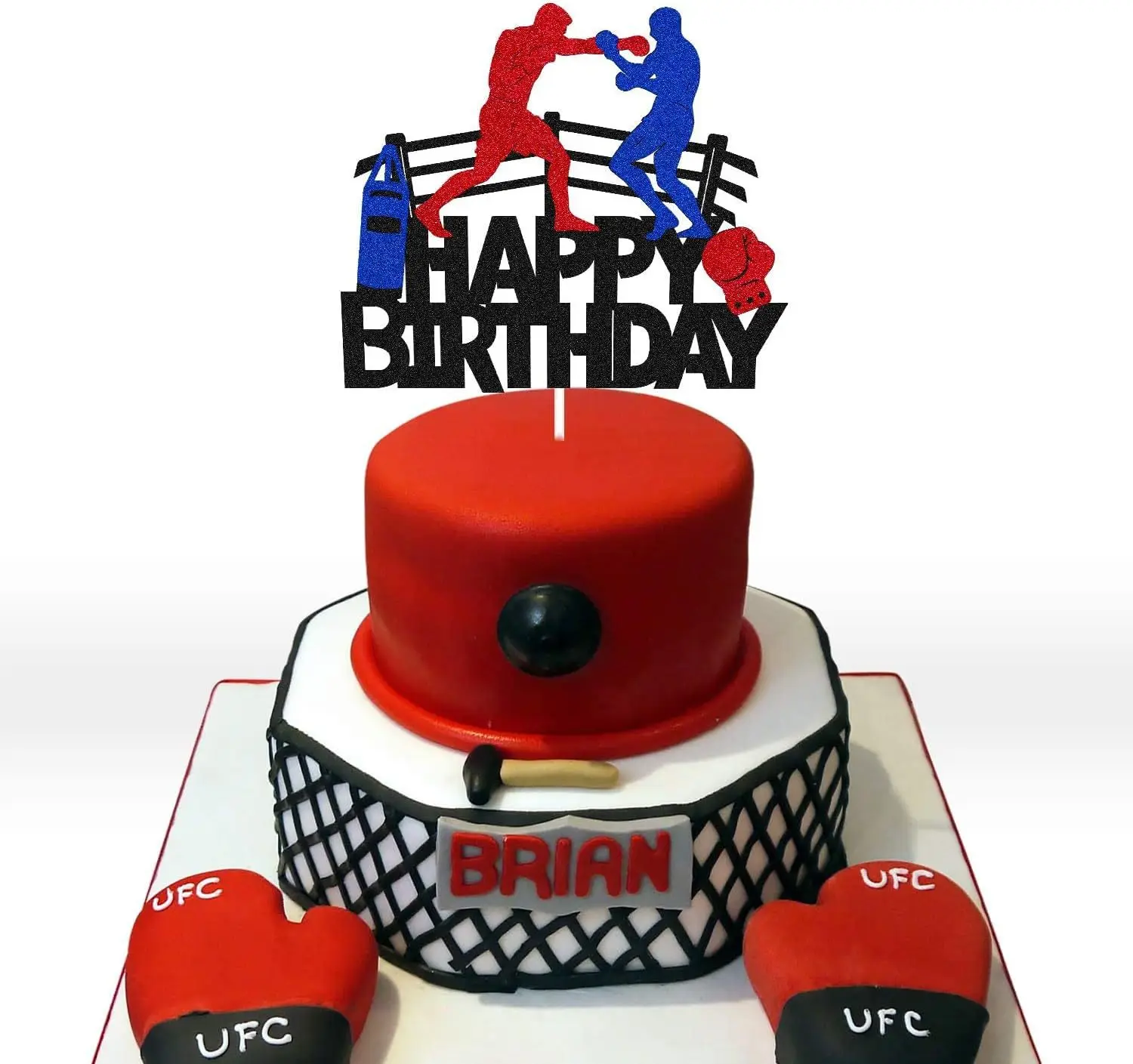 Topper Per Torta Happy Birthday Con Guantoni Da Boxe Glitterati | Decorazioni Feste A Tema Boxe E Palestra