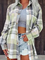 Plus Size Plaid Shirt Women Fashion Autumn Long Sleeve Top Female Vintage Single Breasted Blouse Ladies Loose Check Shirts - Image 2