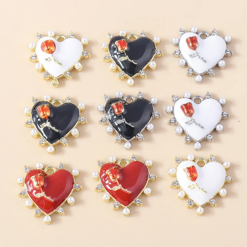 Leslie 4 stücke luxuriöse Vintage Perle Kristall Rose Charms für DIY Schmuck machen handgemachte Aussage Ohrringe Halskette Anhänger – Detail 12