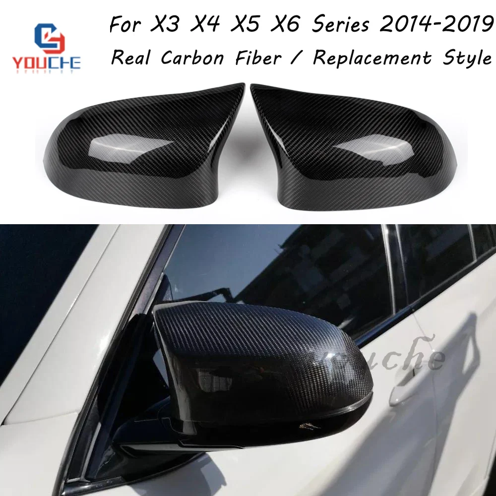 

Real Carbon Fiber Mirror Cover For BMW X3 F25 X4 F26 X5 F15 X6 F16 Replacement Style Rearview Mirror Caps 2014-2019