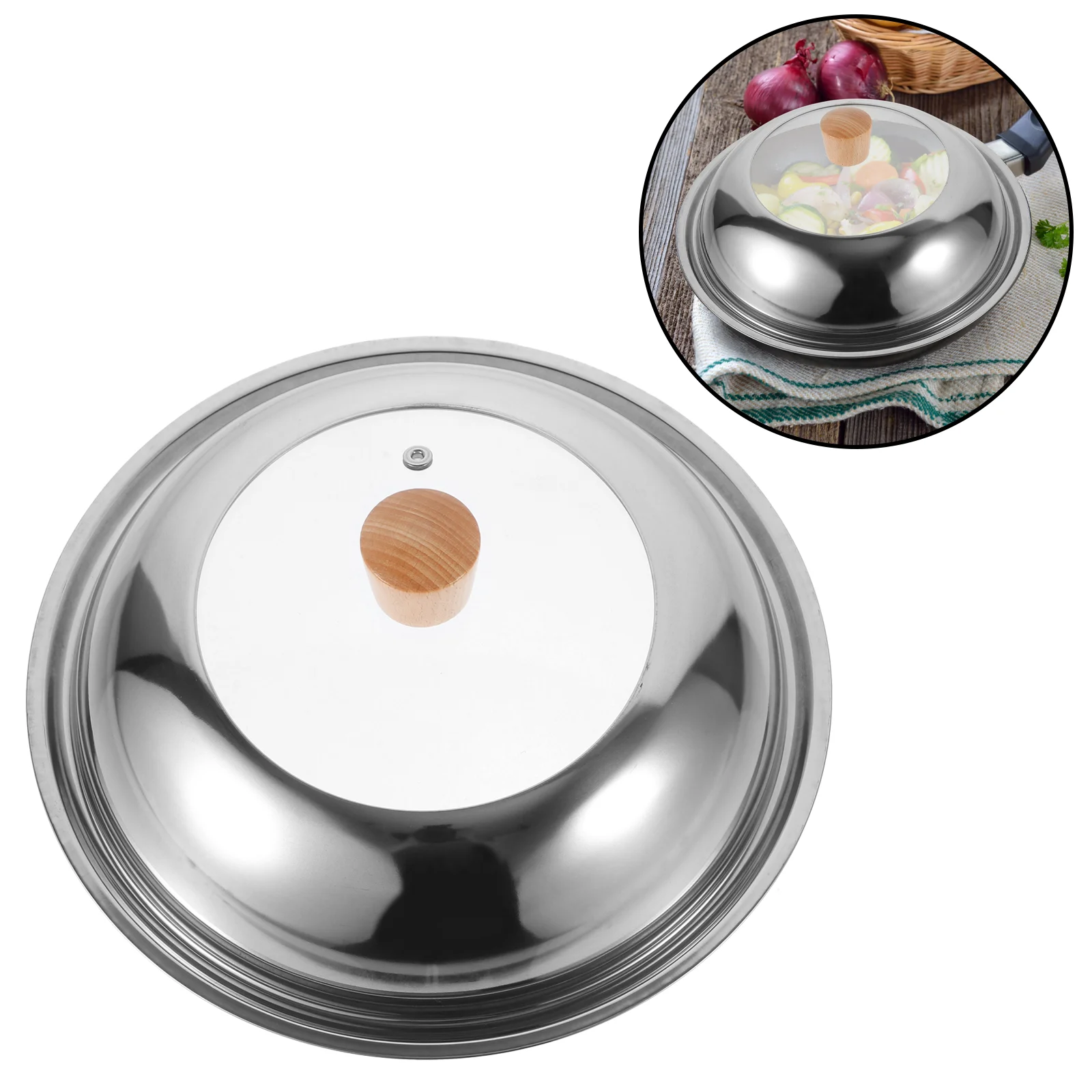

1 Set Pot Lid Stainless Steel Universal Lid for Pots Pans with Wood Handle Replacement Frying Pan Cover