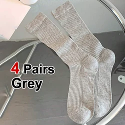 Women's Solid Color Striped Calf Socks - Fashionable, Simple, Breathable, and Comfortable for Spring and Summer (4/8 Pairs) (4 Pairs Grey)