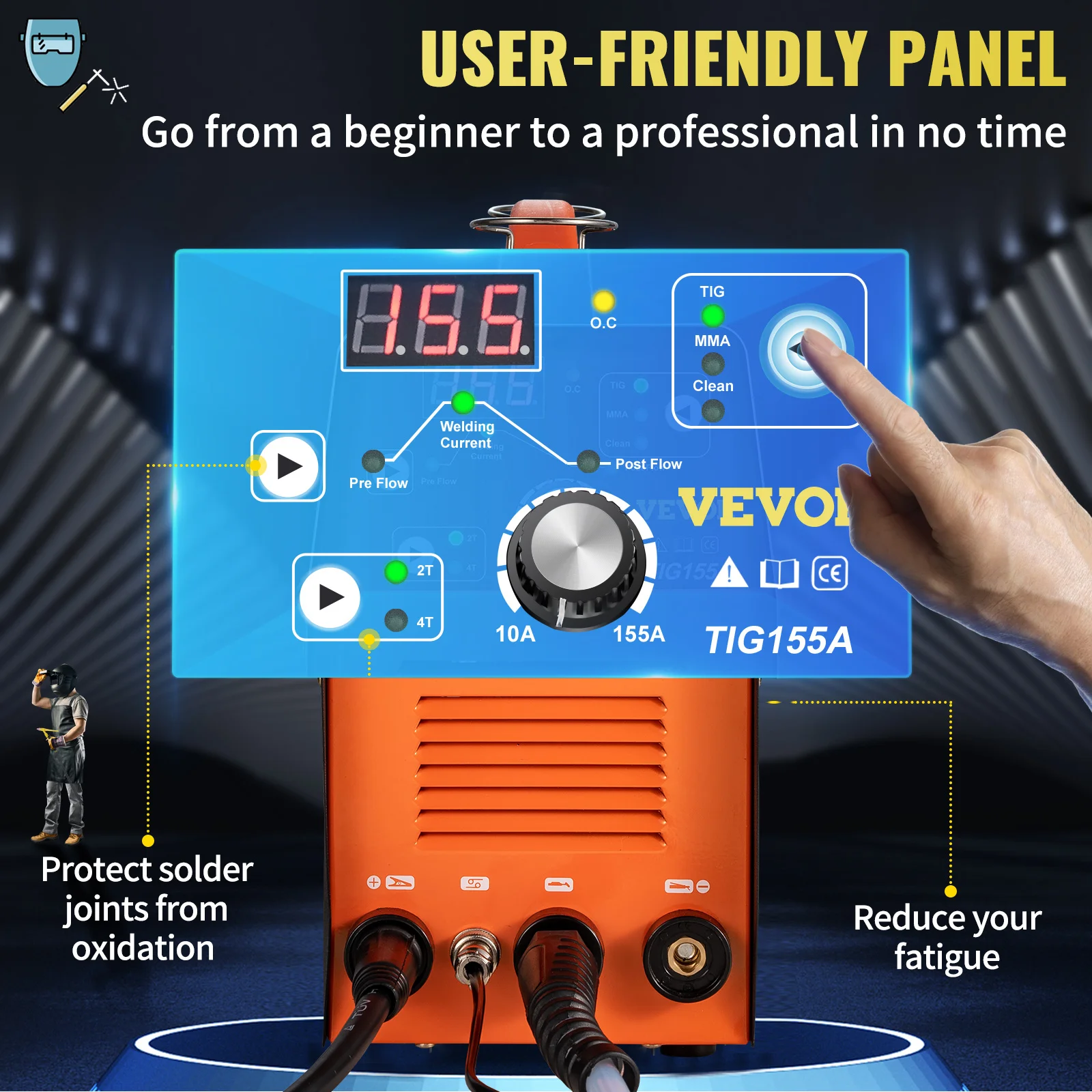 VEVOR 155A 3 in 1 TIG Welder AC110V 3 in 1 Multifunctional HF TIG ARC Clean IGBT Inverter Welding Machine with QQ150 Welding Gun 4