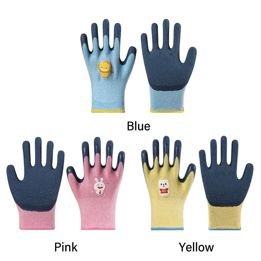Cartoon Animal Kids Work Gloves Multi-purpose Pink Blue Yellow Gardening Glove Camping Wear Resistant Latex Coated Gloves 6