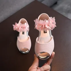 Girls' Rhinestone Flower Low Heel Dress Shoes - 28-insole16.7cm (Pink)