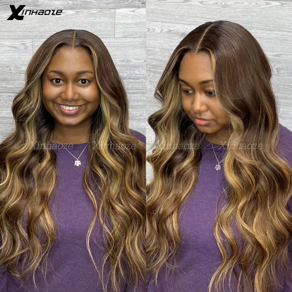 

Highlight Wig Human Hair Wave Silk Top Lace Frontal Wigs Colored 13x4 Lace Frontal Wig P4/27 Ombre Honey Blond Human Hair Wigs
