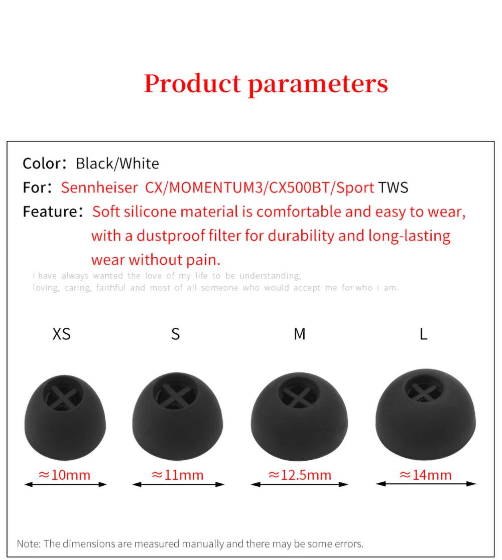 Quality Silicone Ear Tips for Sennheiser CX/CX500BT/MOMENTUM 3/Sport Earbuds Eartips MOMENTUM3 Ture Wireless Earphone Tips 5mm