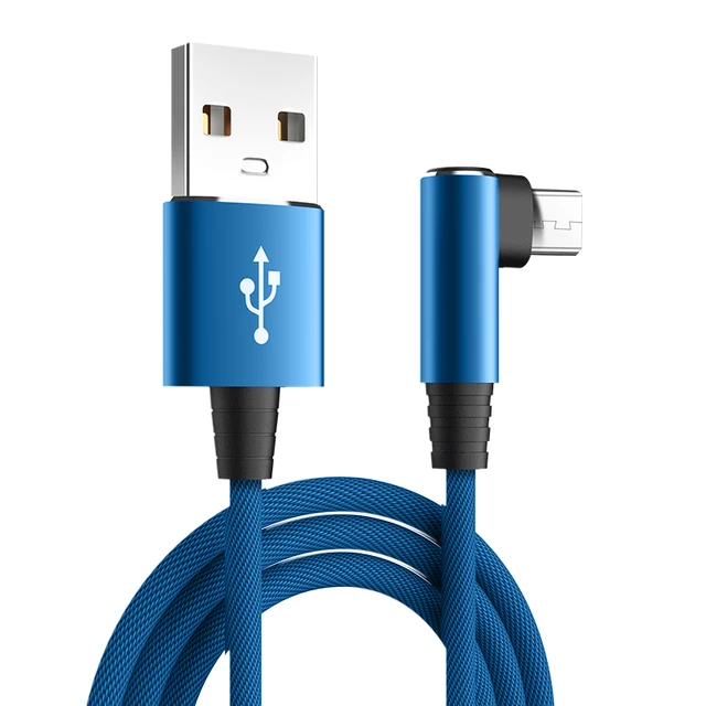 USB Micro Cable 3A 90 Degree Elbow Data Cable Charger Cord for Samsung Xiaomi Mobile Phone Accessories Fast Charging Usb Cable Blue