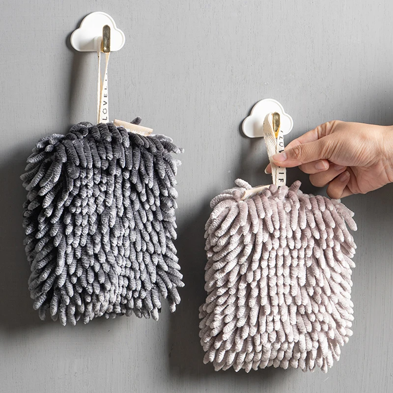 Chenille Hand Towel High Quality Soft Thicken Absorbent Quick Dry Wipe Handkerchief Hanging Loops with Letters Microfiber Towels
