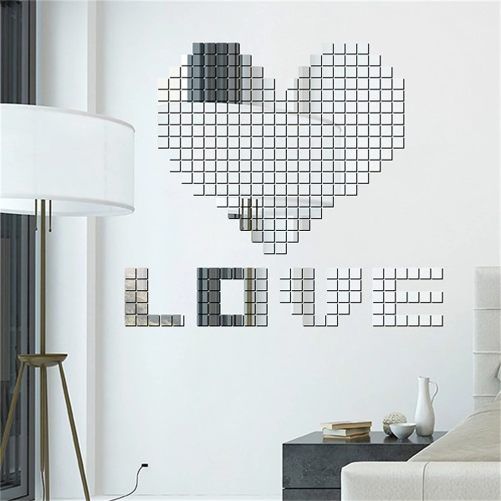 

100PCS Glass Mirror Stickers 50x50MM Self-Adhesive Square Crystal Tiles Wall Sticker DIY Artwork Hand Craft Home Decoration