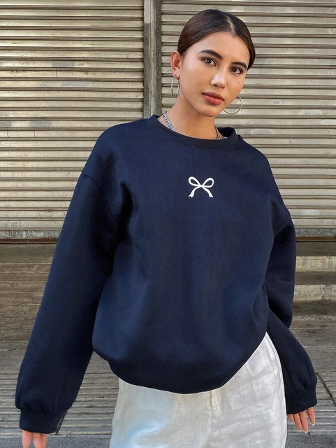 659141-6115a1.jpg بلوزات نسائية غير رسمية Kawaii القوس الجرافيك يطبع البلوز مريحة دافئة كبيرة الحجم هوديي الخريف الصوف لينة الملابس النسائية