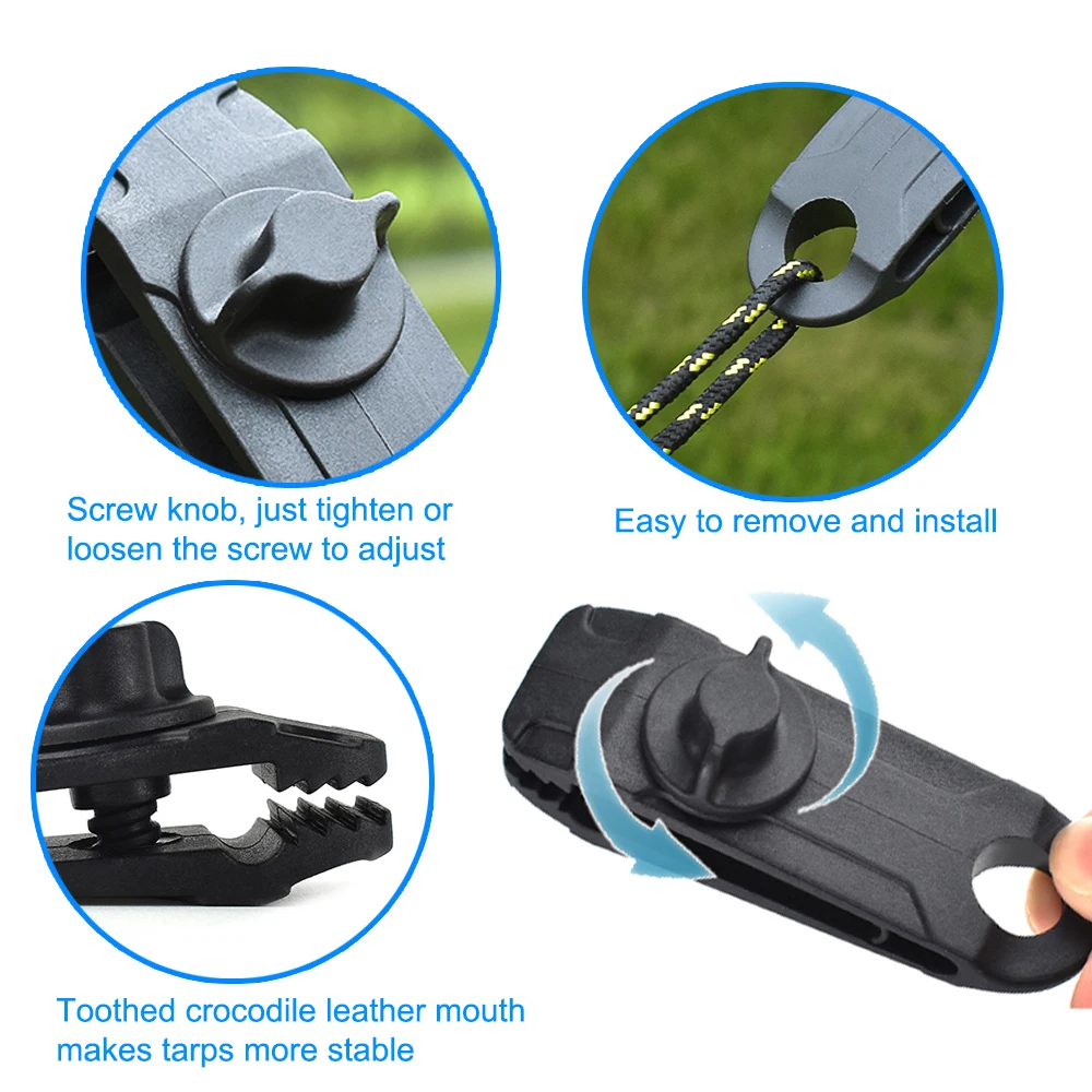 Unique Bargains Tent Clips Jaw Lock Grip Tarp Clamps Set Fastener for  Camping Canopy Outdoor Black Pack of 8