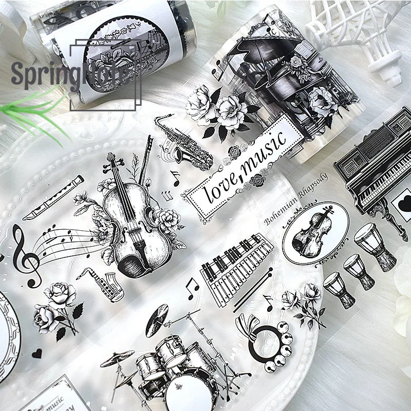 2m/Roll Violin Instrument Flower PET Tape Masking Tape  For DIY Sticker Scrapbooking Journal Collage Material 3