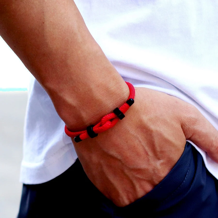 Men Stainless Steel Buckle Adjustable String Bracelet