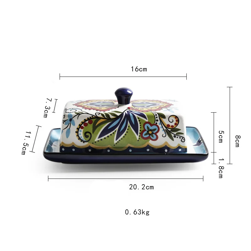 Nodic Style Hand-Painted Ceramic Butter Dish With Lid For Countertop And Refrigerator Door Shelf-Butter Keeper Holder