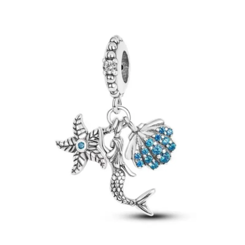 Charm jewelry beads charms animal charm jewelry silver charm bead charm bead beads jewelry sterling silver beads charm Sparkling Goldfish Mermaid Pendant
