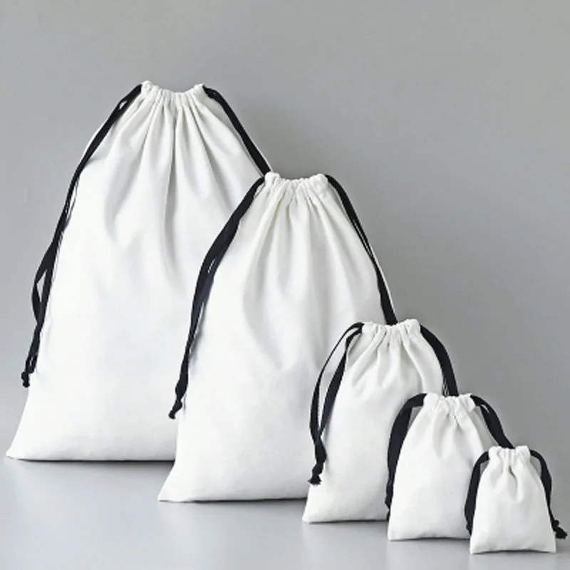 10pcs/lot White Cotton Canvas Bags Big Size Christmas Gift Jewelry Home Storage Sacks Drawstring Packaging Pouches Custom Logo