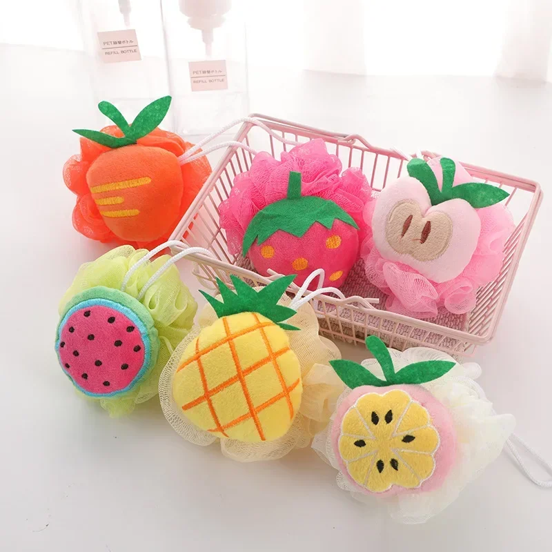 Spugna da bagno in schiuma da bagno di grandi dimensioni, sfera da doccia a forma di frutta, morbido esfoliante per il corpo, strumento per la cura della pulizia, accessori da bagno