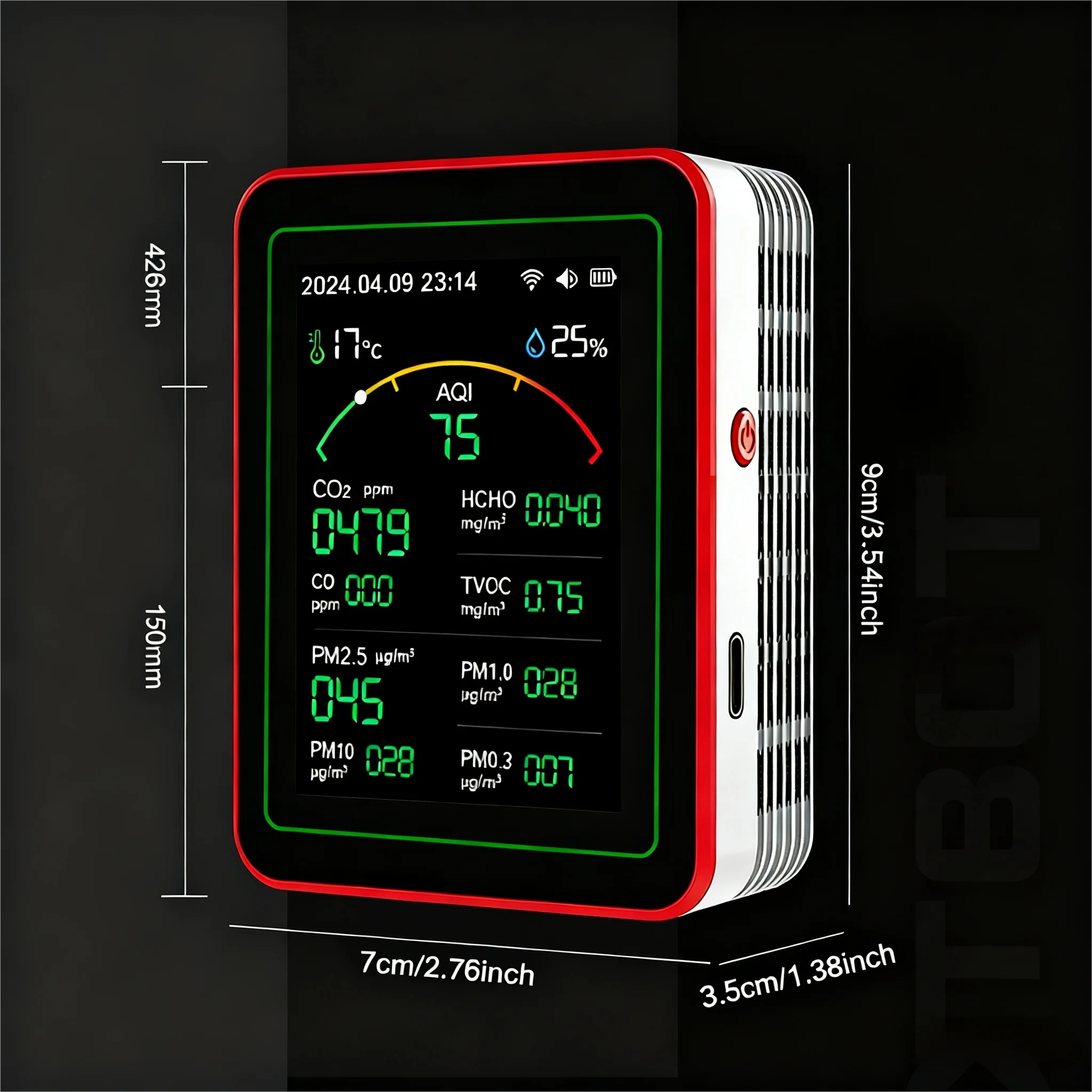 Heim-Luftqualitätsmonitor Tuya WiFi App USB Aufladbarer Gasdetektor AQI PM2.5 PM10 PM0.3 TVOC HCHO CO CO2 Sensor Messgerät 15 in 1 – Detail 9