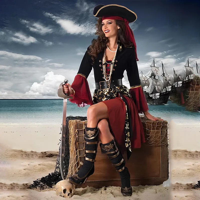 

Vintage Medieval Female Sexy Pirate Cos Captain Costume Halloween Cosplay Jack Suit Fancy Dress Caribbean Performance Clothes