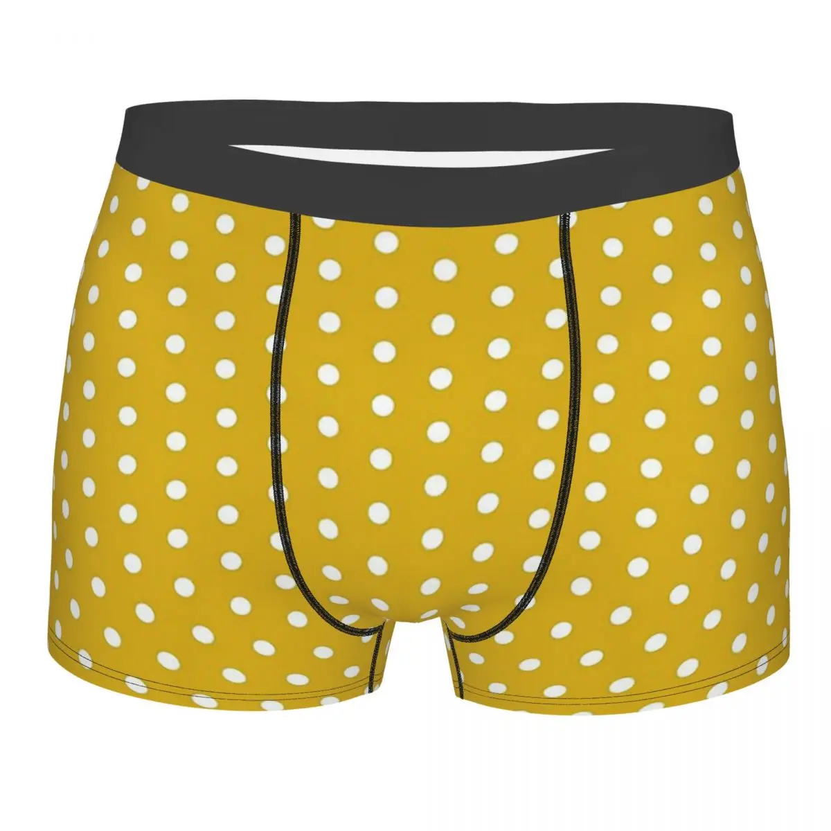 

White Polka Dots On Mustard Yellow Man's Boxer Briefs Underpants Polka Dots on Highly Breathable Top Quality Gift Idea