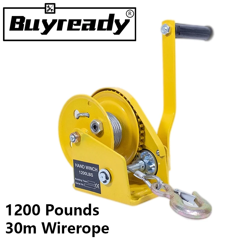 1200 Pounds 30m Wirerope Hand Operated Winch Small Portable Winch Manual Traction Hoist Crane Bidirectional Self-locking Manual Winch