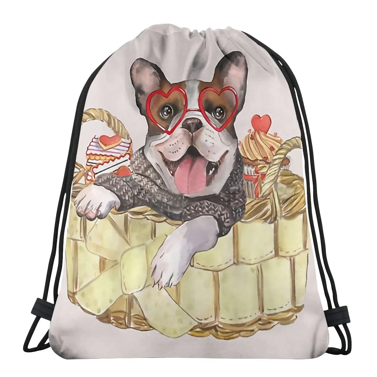 

Valentine Wicker Basket French Bulldog Pet Print Drawstring Storage Backpack Teenager Travel Bag Multi-function Pocket