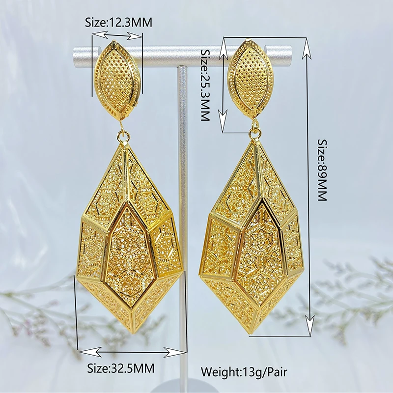 Hot Selling Fashion Jewelry Dubai Bohemian Style Gold Plated Hollow Drop Earrings For Women Wedding Party Anniversary Gift