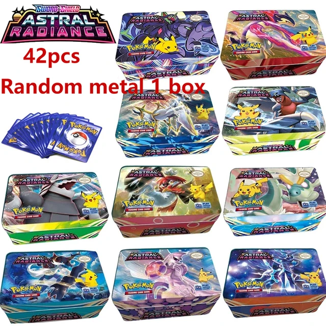 42 Pcs English Astral Radiance Iron Metal Box Pokemon Cards Arceus Vstar Vmax Card Golden Limited Game Collection Cards Toy 1