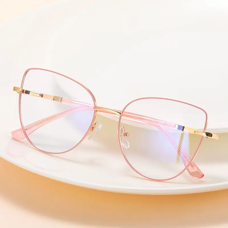 New Fashion Vintage Metal Eyeglasses For Nearsightedness Anti Blue Light Myopia Eyewear Elegant Purple Cat Eye Glasses Frame 2