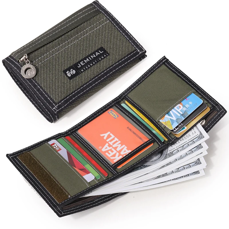 

Износостойкие короткие мужские кошельки из ткани Оксфорд тройного сложения для мальчиков, кошелек с карманом для монет, модный студенческий Повседневный Кошелек двойного сложения для карт