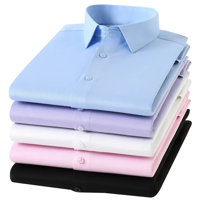 Bamboo Fiber Men Dress Shirt for Office Business Soft Comfortable  Man's Plaid Shirt Long Sleeve StretchMale Clothing No Pocket