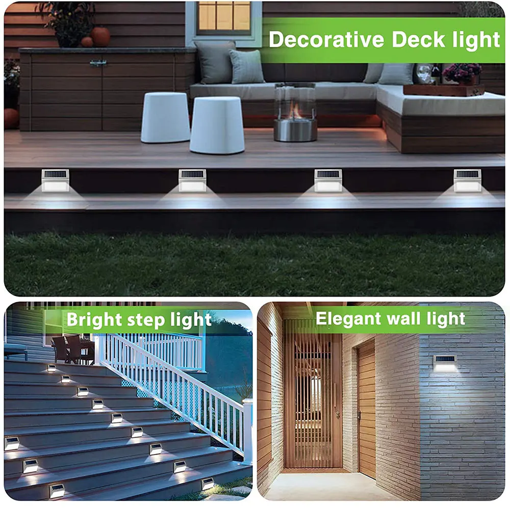 Royalulu Solar LED Fence Light Wall Light Outdoor Sainless Steel Stairs Step Lights Waterproof Yard Corridor Garden Deck Light outdoor fence lights