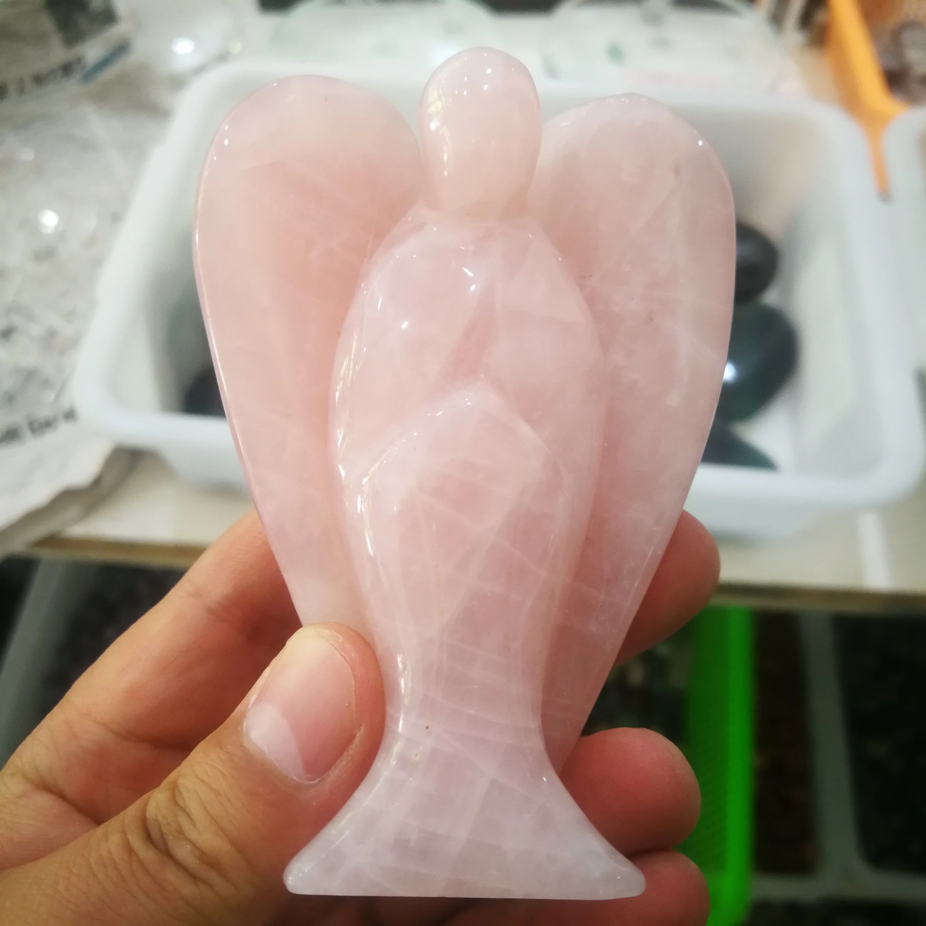 

customize natural Rose quartz crystal carved angel home decoration