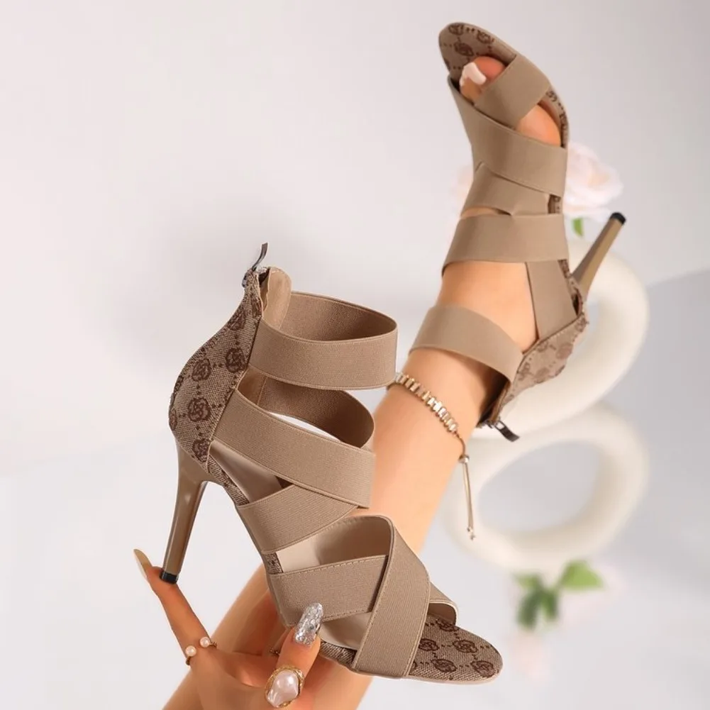 Large Size Super High Heels Sandals for Women with Fish Mouth, Slim Heels, and Zippered Back, Sexy Roman Sandals for Women