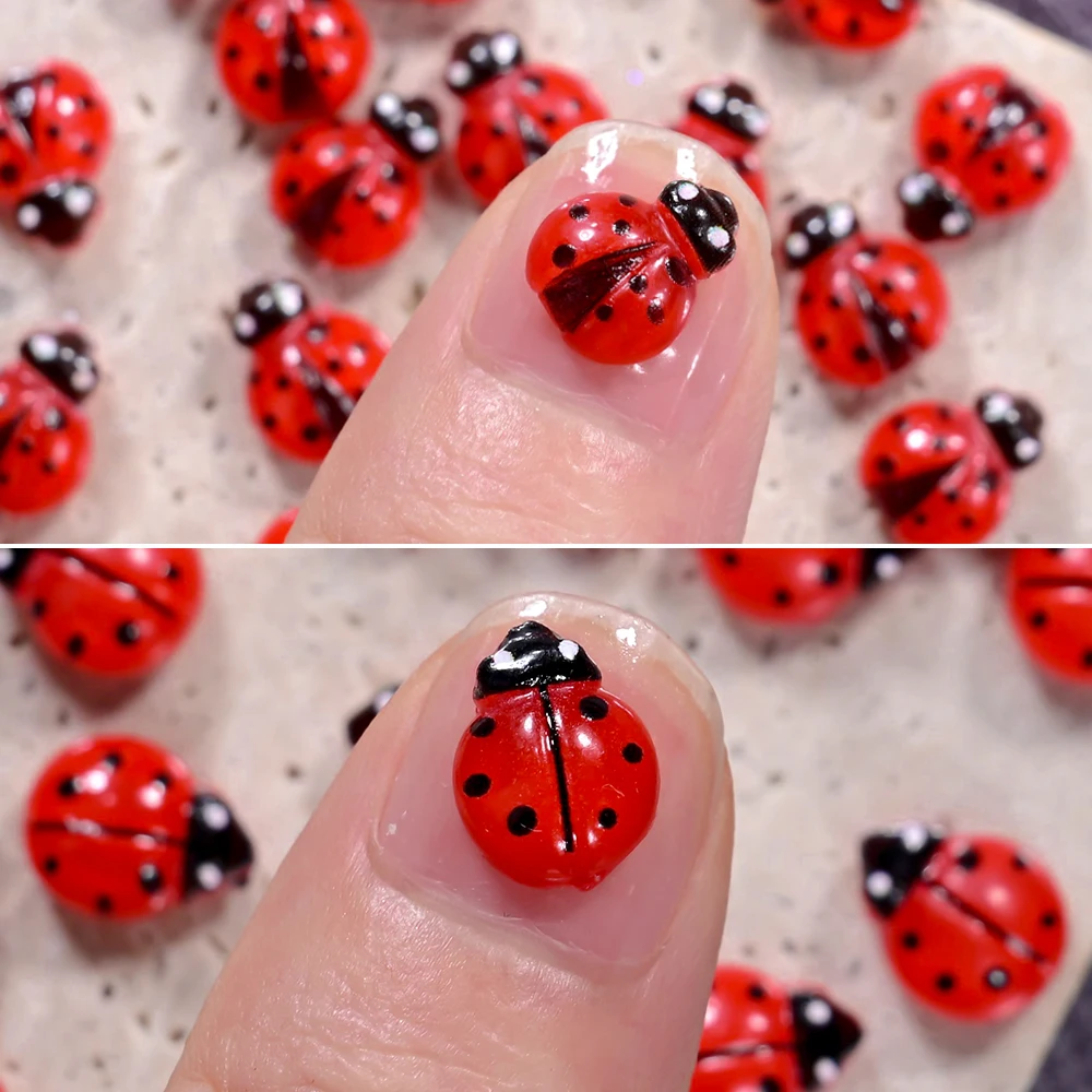 50 Stück Niedliche Insekten-Marienkäfer Nagelcharms 3D Harz-Marienkäfer Nagelkunst Strasssteine 8*10mm Sommer-Maniküre Dekoration Marienkäfer DIY FT5* – Detail 4