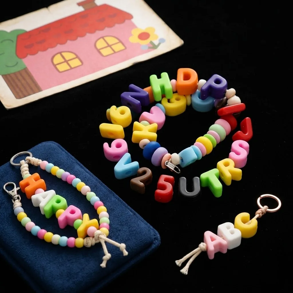 10 Stück mehrfarbige Acryl-Buchstabenperlen mit großem Loch für Kinder, zum Basteln, als Alphabet-Abstandshalter für DIY-Halsketten und Schmuckzubehör