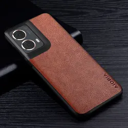 Luxury Leather Litchi Pattern Retro Back Cover Case for Moto G06 Power (Auburn)